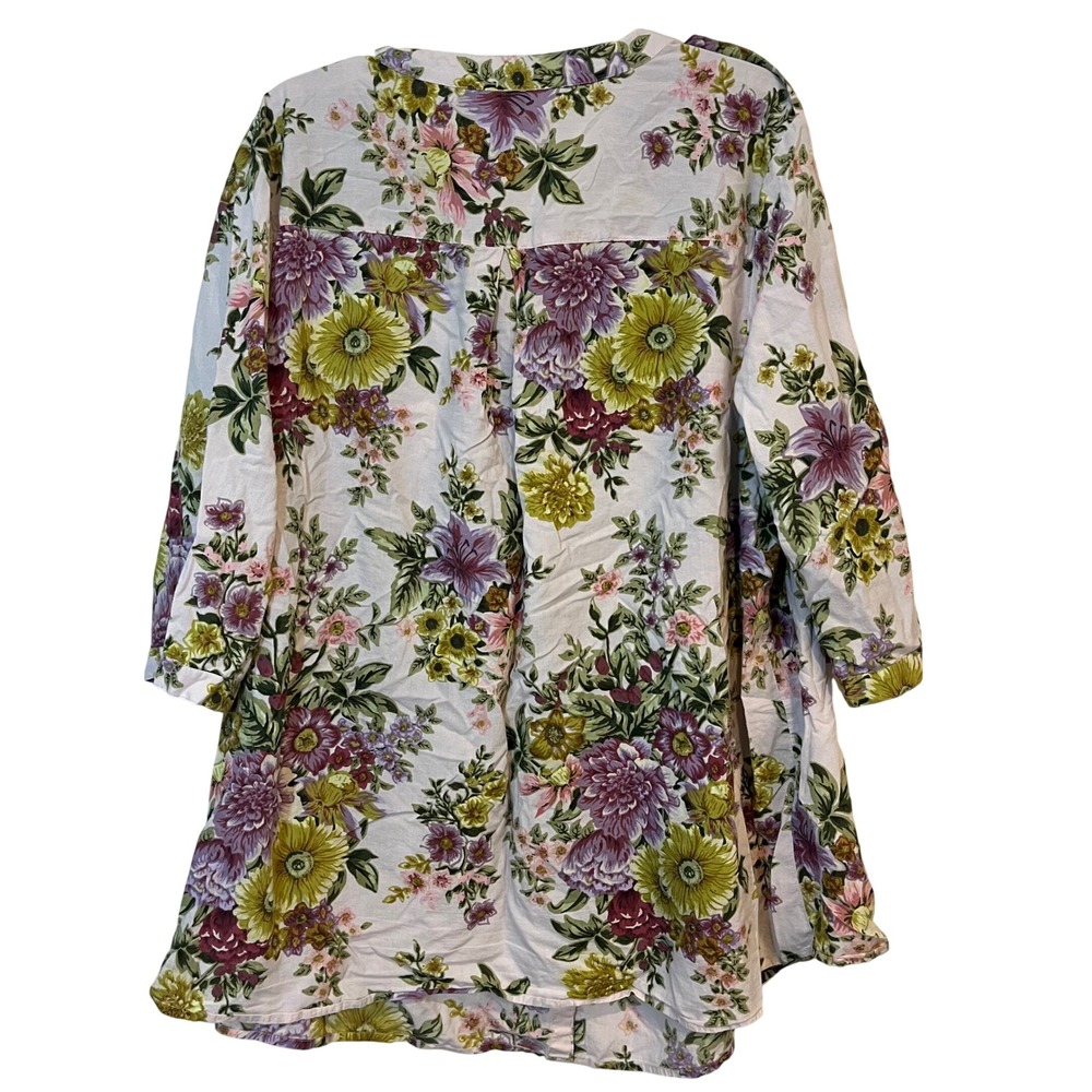 denim 24/7 shirt popover blouse pink purple green floral cotton Plus size 28W - Picture 2 of 6